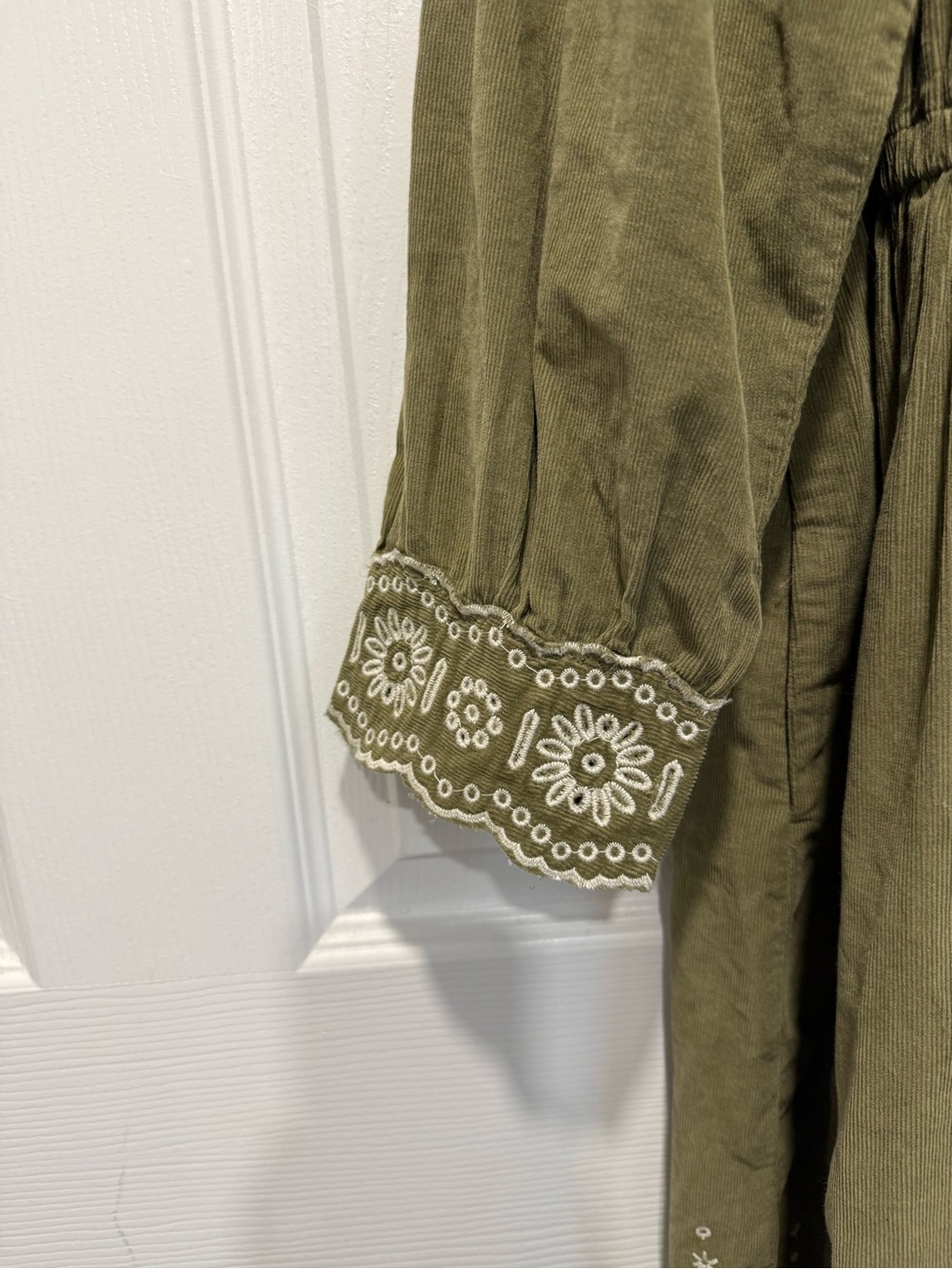 Madewell Embroidered Corduroy Square Neck Mini Dress Women’s XL Olive Gr - Picture 7 of 15
